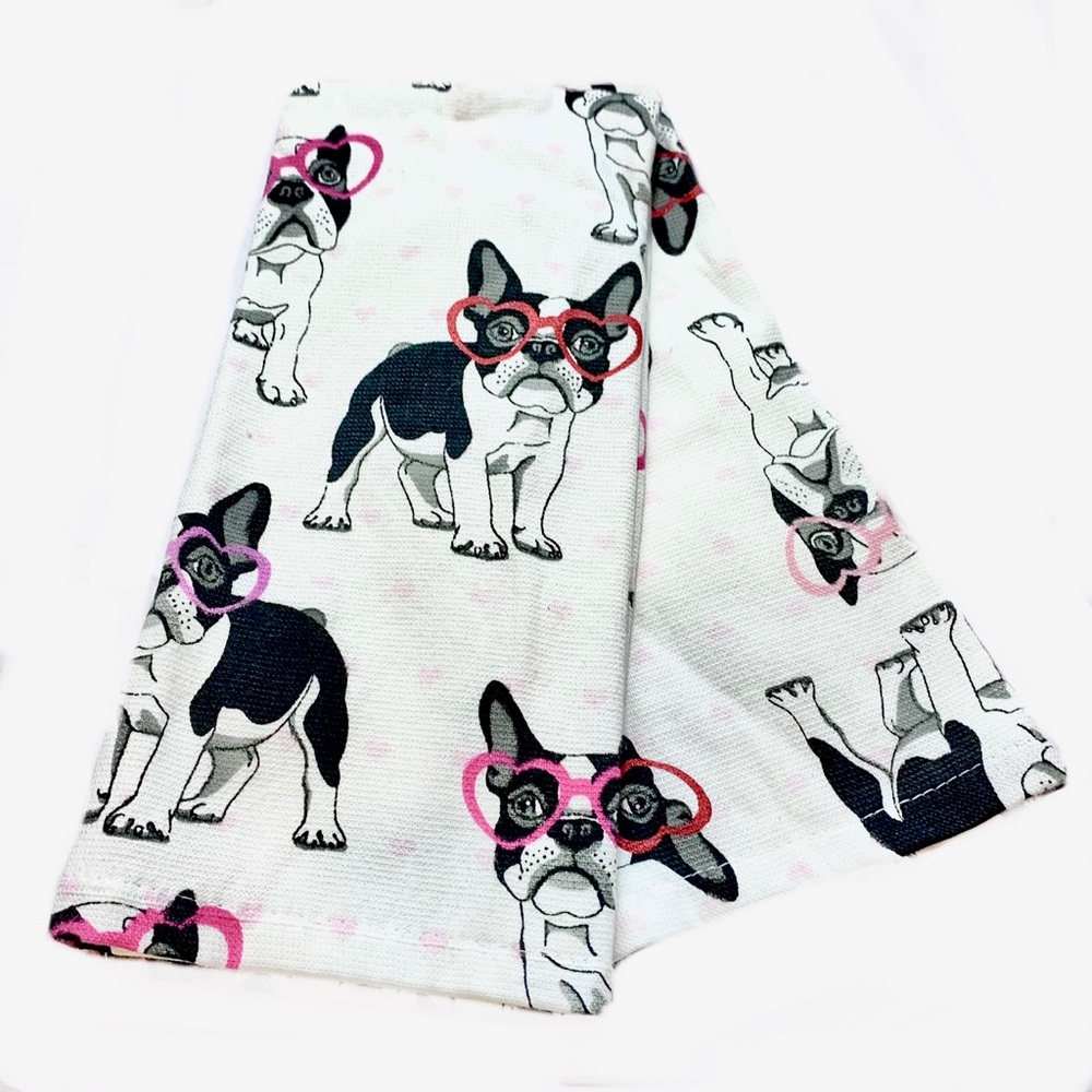 2pk Towels ◈ Frenchie Glasses Valentines Hearts